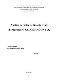 Analiza surselor de finanțare ale întreprinderii SC Cemacon SA - Pagina 1