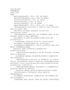 Proiect în Pascal - polinoame, transpuse de matrici - Pagina 1