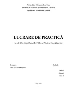 Lucrare de practică - în cadrul serviciului finanțelor publice al Primăriei Municipiului Iași - Pagina 1
