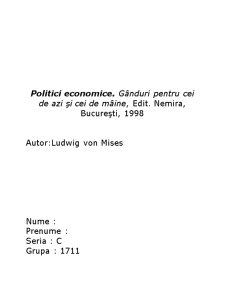 Politici economice - recenzie - Gânduri pentru cei de azi și cei de mâine de Ludwig von Mises - Pagina 1