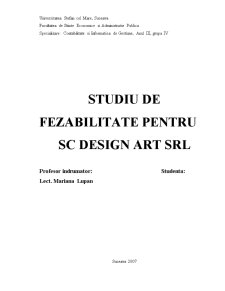 Studiu de Fezabilitate pentru SC Design Art SRL - Pagina 1