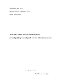 Structura normelor juridice procesual penale, raportul juridic procesual penal, obiectul și trăsăturile acesteia - Pagina 1