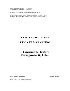 Eseu la disciplina etică în marketing - consumul de băuturi carbogazoase tip Cola - Pagina 1