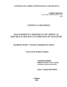 Managementul Sistemului de Credit al Republicii Moldova în Perioada de Tranziție - Pagina 1