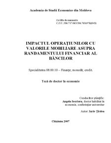 Impactul Operațiunilor cu Valorile Mobiliare asupra Randamentului Financiar al Băncilor - Pagina 1