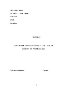 Controlul Constitutionalitatii Legilor inainte de Promulgare - Pagina 1