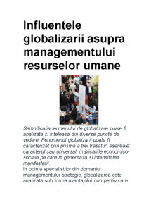 Influențele globalizări asupra managementului resurselor umane - Pagina 1
