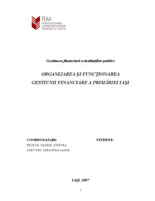 Organizarea și Funcționarea Gestiunii Financiare a Primăriei Iași - Pagina 1