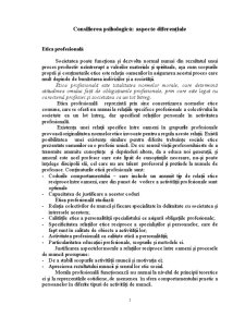 Consilierea psihologică - aspecte diferențiale - etică profesională - Pagina 1