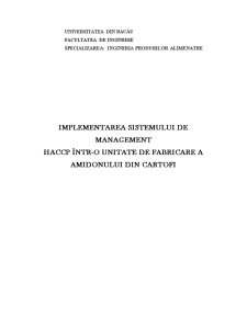 Implementarea Sistemului de Management HACCP într-o Unitate de Fabricare a Amidonului din Cartofi - Pagina 1