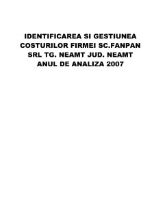 Identificarea și Gestiunea Costurilor Firmei SC Fanpan SRL Targu-Neamt - Anul de Analiza 2007 - Pagina 1