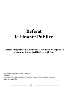 Transpunerea în România a normelor europene în domeniul impozitării indirecte - TVA - Pagina 1