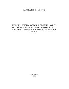 Reacția Fiziologică a Plantelor de Elodea Canadensis Determinată de Natura Chimică a unor Compuși cu Sulf - Pagina 1