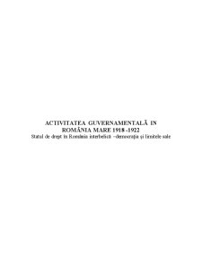 Activitatea guvernamentală în România Mare între anii 1918-1922 - Pagina 1