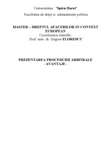 Prezentarea Procedurii Arbitrale - Avantaje - Pagina 1