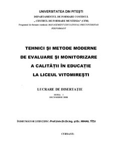 Tehnici și Metode Moderne de Evaluare și Monitorizare a Calității în Educație la Liceul Vitomirești - Pagina 1