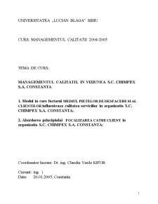 Managementul calității în viziunea SC Chimpex SA Constanța - Pagina 1