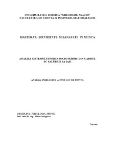 Analiza sistemului psiho-sociotehnic din cadrul SC Salubris SA Iași - analiză psihologică a unui loc de muncă - Pagina 1