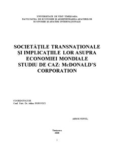 Societatile Transnationale si Implicatiile lor Asupra Economiei Mondiale - Studiu de Caz - Mcdonald’s Corporation - Pagina 2