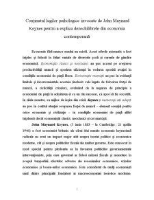 Conținutul legilor psihologice invocate de John Maynard Keynes pentru a explica dezechilibrele din economia contemporană - Pagina 1
