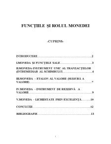 Funcțiile și Rolul Monedei - Pagina 1