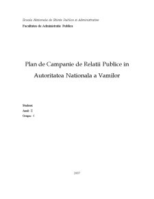 Plan de Campanie de Relatii Publice in Autoritatea Nationala a Vamilor - Pagina 1