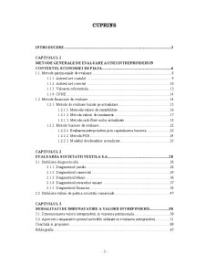 Evaluarea Intreprinderii prin Prisma Metodelor Financiare pe Exemplul SC Textila SA Focsani - Pagina 2