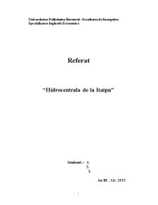 Referat - hidrocentrala de la Itaipu - Pagina 1