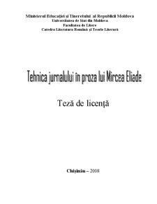 Tehnica jurnalului în proza lui Mircea Eliade - Pagina 1