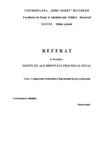 Competența Teritorială și Funcțională în Procesul Penal - Pagina 1