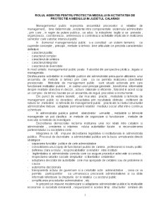 Rolul agenției pentru protecția mediului în activitatea de protecție a mediului în Județul Călărași - Pagina 1