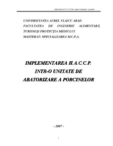 Implementarea H.A.C.C.P. într-o unitate de abatorizare a porcinelor - Pagina 1