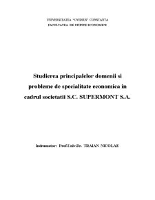Studierea principalelor domenii și probleme de specialitate economică în cadrul societății SC Supermont SA - Pagina 1