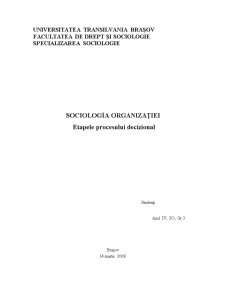 Sociologia organizației - etapele procesului decizional - Pagina 1
