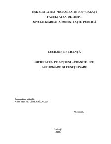 Societatea pe acțiuni - constituire, autorizare și funcționare - Pagina 1