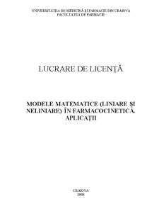 Modele matematice (liniare și neliniare) în farmacocinetică - aplicații - Pagina 1