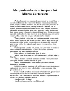 Idei postmoderniste în opera lui Mircea Cărtărescu - Pagina 1