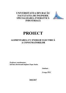 Proiect - Alimentarea cu energie electrică a consumatorilor