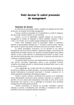 Referat - Rolul Deciziei în Cadrul Procesului de Management