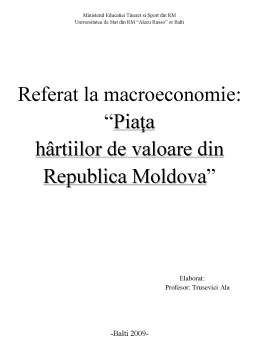 Referat - Piața Hârtiilor de Valoare din Republica Moldova