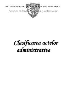 Referat - Clasificarea Actelor Administrative