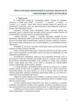 Referat - Rolul Controlului Administrativ în Procesul Decizional al Administrației Publice din România