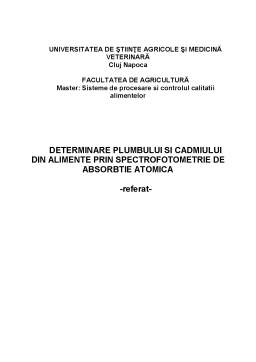 Referat - Determinarea Plumbului si Cadmiului din Alimente prin Spectometrie de Absorbtie