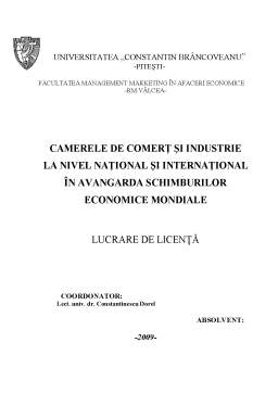 Proiect - Camerele de Comerț și Industrie la Nivel Național și Internațional în Avangarda Schimburilor Economice Mondiale