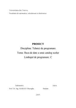 Proiect - Bază de date a unui catalog școlar limbajul de programare C