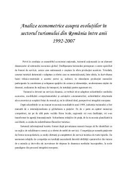 Proiect - Analize Econometrice asupra Evoluțiilor în Sectorul Turismului din România între Anii 1992-2007