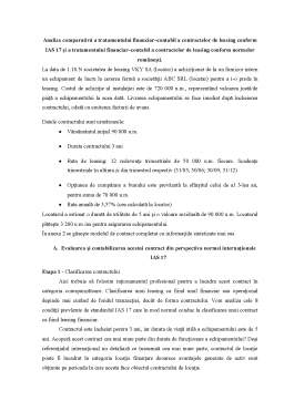 Proiect - Analiza Comparativă a Tratamentului financiar-contabil a Contractelor de Leasing Conform IAS 17 și a Tratamentului financiar-contabil a Contractelor de Leasing Conform Normelor Românești