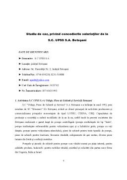 Proiect - Studiu de caz, privind concedierile salariaților de la SC UPSS SA Botoșani