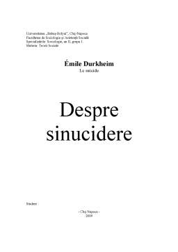 Referat - Recenzie - Despre Sinucidere de Emile Durkheim