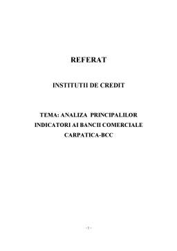 Referat - Analiza principalilor indicatori ai Băncii Comerciale Carpatica - BCC